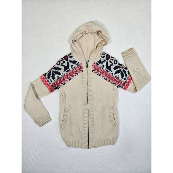 The North Face Women Hooded Tanacross Wool Blend Cardigan Beige Size Small *READ - Picture 1 of 13